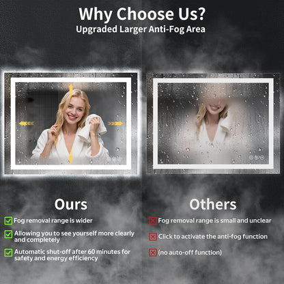 40"x30" LED Bathroom Mirror with Lights, Backlit+Frontlit, Anti-Fog - Colors B