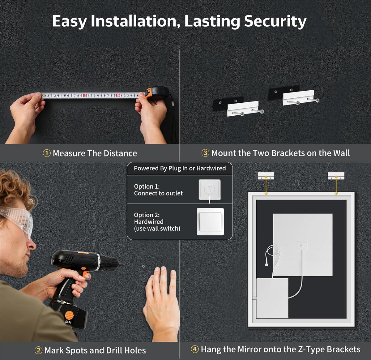 40"x30" LED Bathroom Mirror with Lights, Backlit+Frontlit, Anti-Fog - Colors B