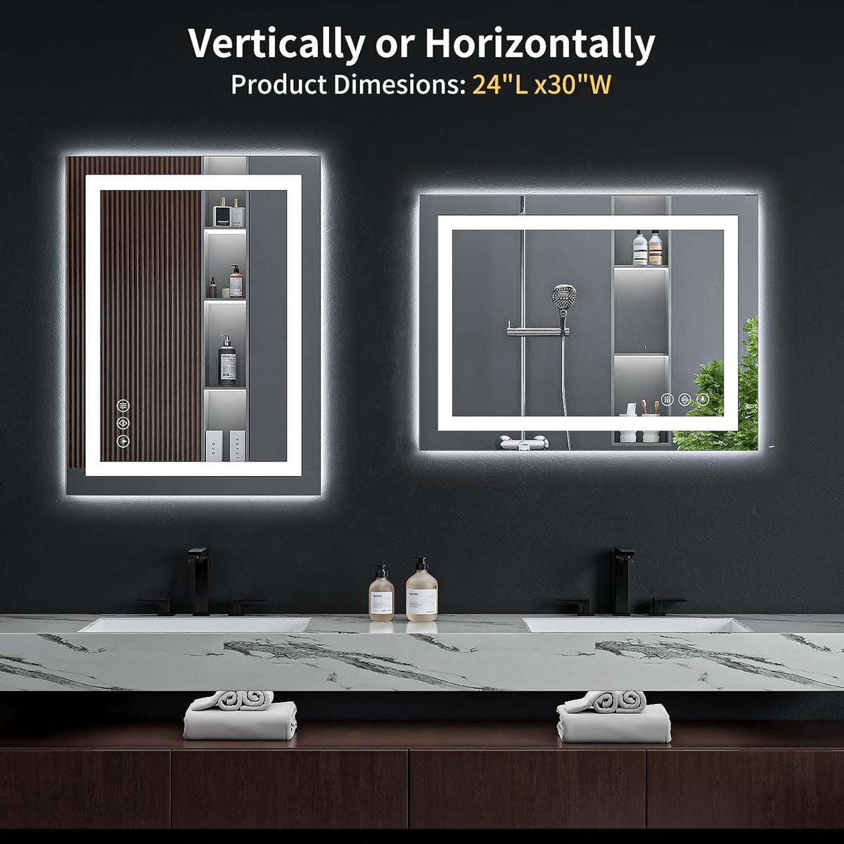 40"x30" LED Bathroom Mirror with Lights, Backlit+Frontlit, Anti-Fog - Colors B