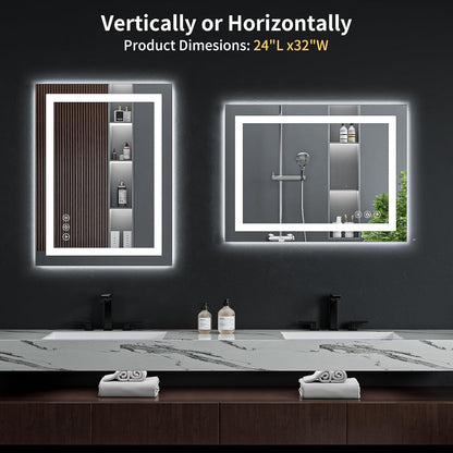 40"x30" LED Bathroom Mirror with Lights, Backlit+Frontlit, Anti-Fog - Colors B