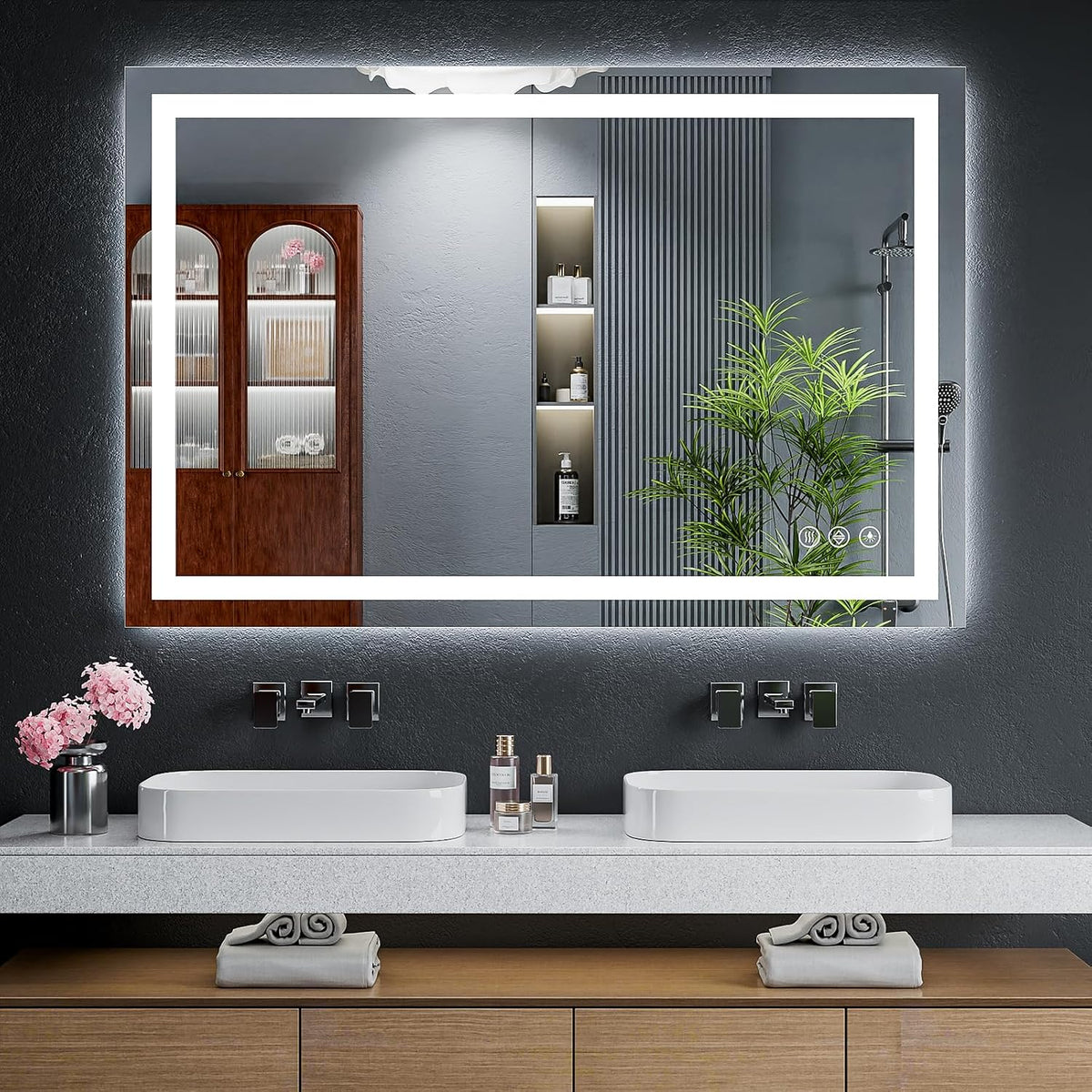 40"x30" LED Bathroom Mirror with Lights, Backlit+Frontlit, Anti-Fog - Colors B