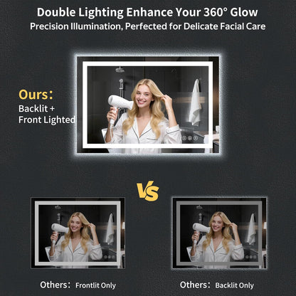 40"x30" LED Bathroom Mirror with Lights, Backlit+Frontlit, Anti-Fog - Colors B