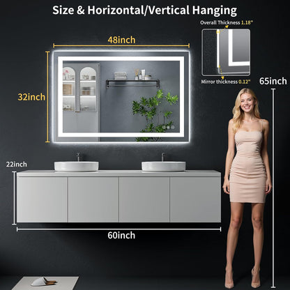 40"x30" LED Bathroom Mirror with Lights, Backlit+Frontlit, Anti-Fog - Colors B