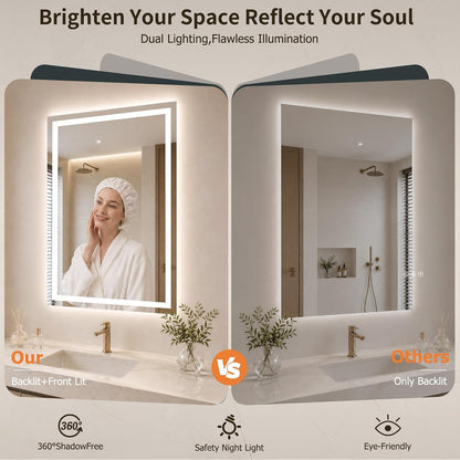 40"x30" LED Bathroom Mirror with Lights, Backlit+Frontlit, Anti-Fog - Colors B