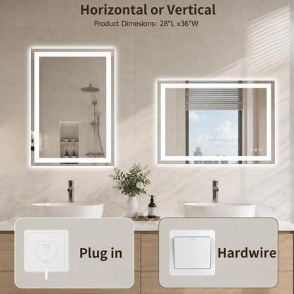 40"x30" LED Bathroom Mirror with Lights, Backlit+Frontlit, Anti-Fog - Colors B