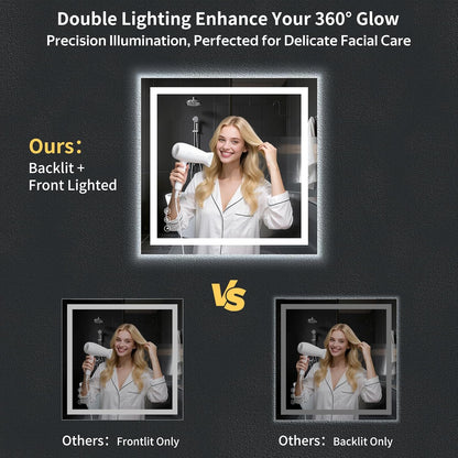 40"x30" LED Bathroom Mirror with Lights, Backlit+Frontlit, Anti-Fog - Colors B
