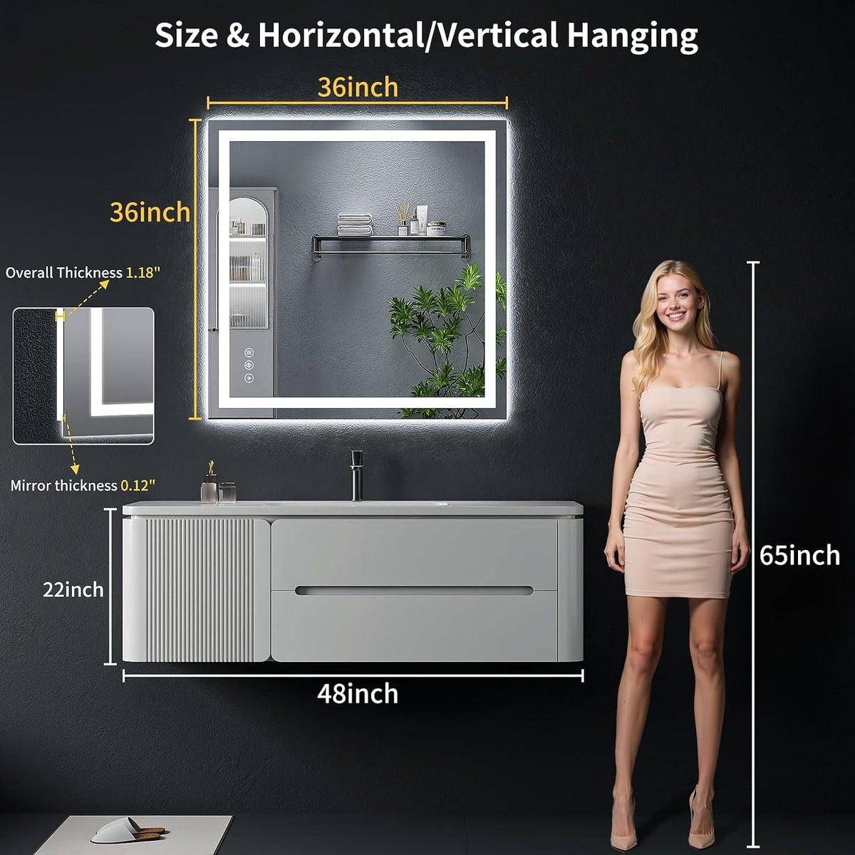 40"x30" LED Bathroom Mirror with Lights, Backlit+Frontlit, Anti-Fog - Colors B
