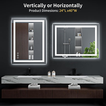 40"x30" LED Bathroom Mirror with Lights, Backlit+Frontlit, Anti-Fog - Colors B