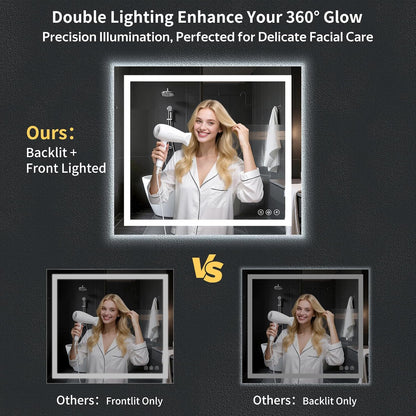 40"x30" LED Bathroom Mirror with Lights, Backlit+Frontlit, Anti-Fog - Colors B