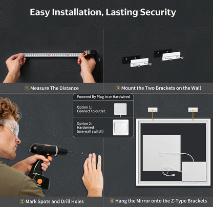 40"x30" LED Bathroom Mirror with Lights, Backlit+Frontlit, Anti-Fog - Colors B