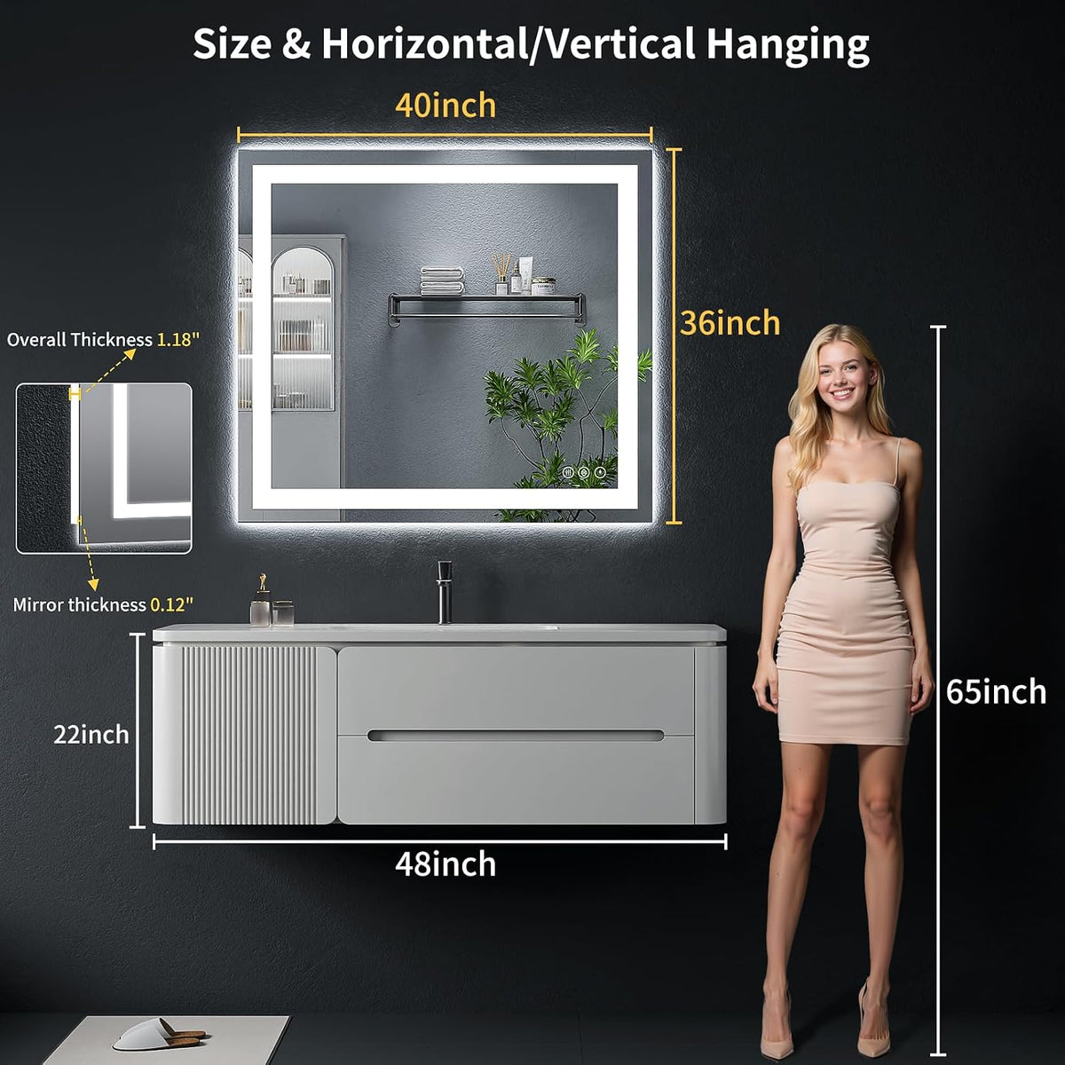 40"x30" LED Bathroom Mirror with Lights, Backlit+Frontlit, Anti-Fog - Colors B
