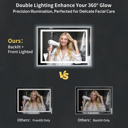 40"x30" LED Bathroom Mirror with Lights, Backlit+Frontlit, Anti-Fog - Colors B