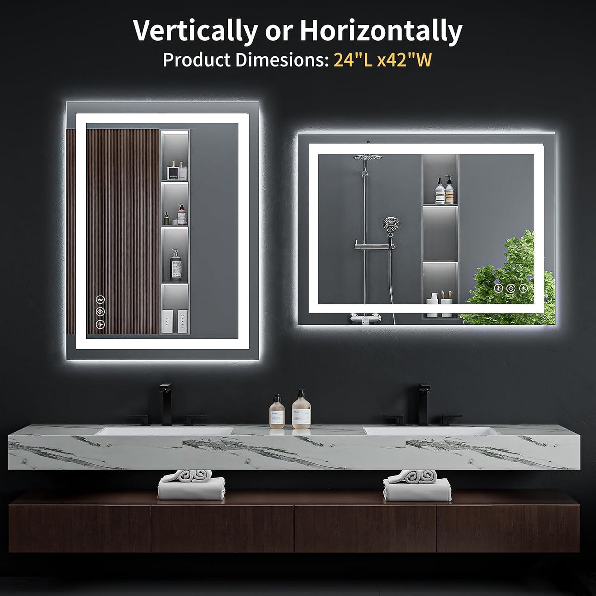 40"x30" LED Bathroom Mirror with Lights, Backlit+Frontlit, Anti-Fog - Colors B