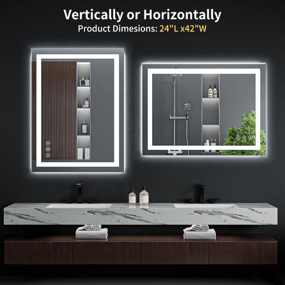 40"x30" LED Bathroom Mirror with Lights, Backlit+Frontlit, Anti-Fog - Colors B