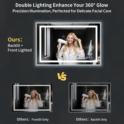 40"x30" LED Bathroom Mirror with Lights, Backlit+Frontlit, Anti-Fog - Colors B
