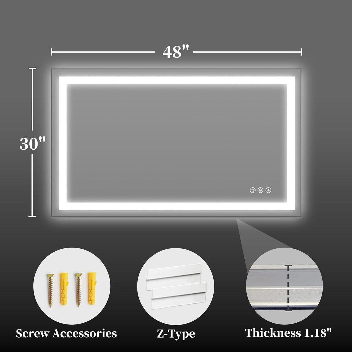 40"x30" LED Bathroom Mirror with Lights, Backlit+Frontlit, Anti-Fog - Colors B