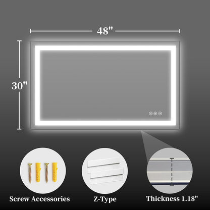 40"x30" LED Bathroom Mirror with Lights, Backlit+Frontlit, Anti-Fog - Colors B