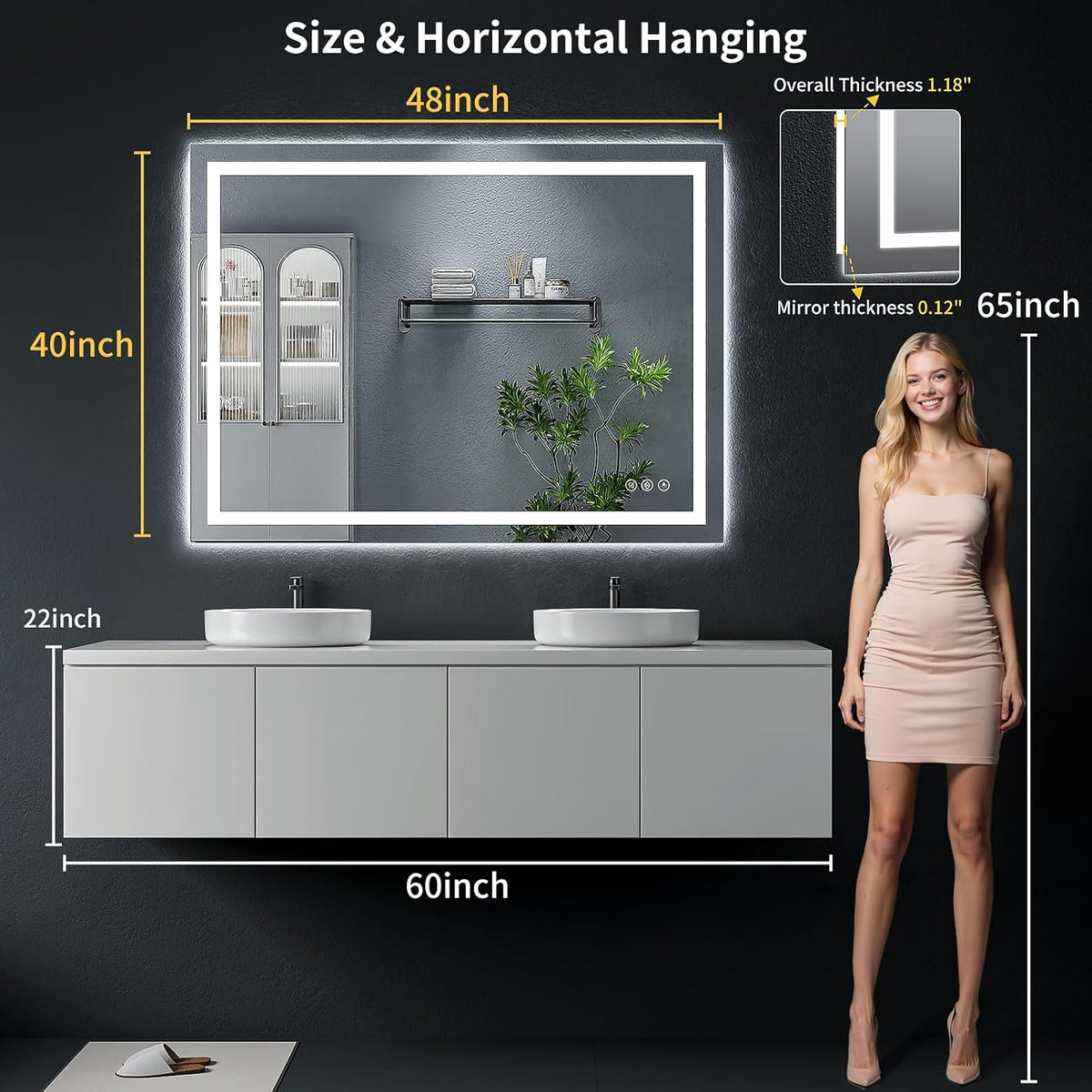 40"x30" LED Bathroom Mirror with Lights, Backlit+Frontlit, Anti-Fog - Colors B
