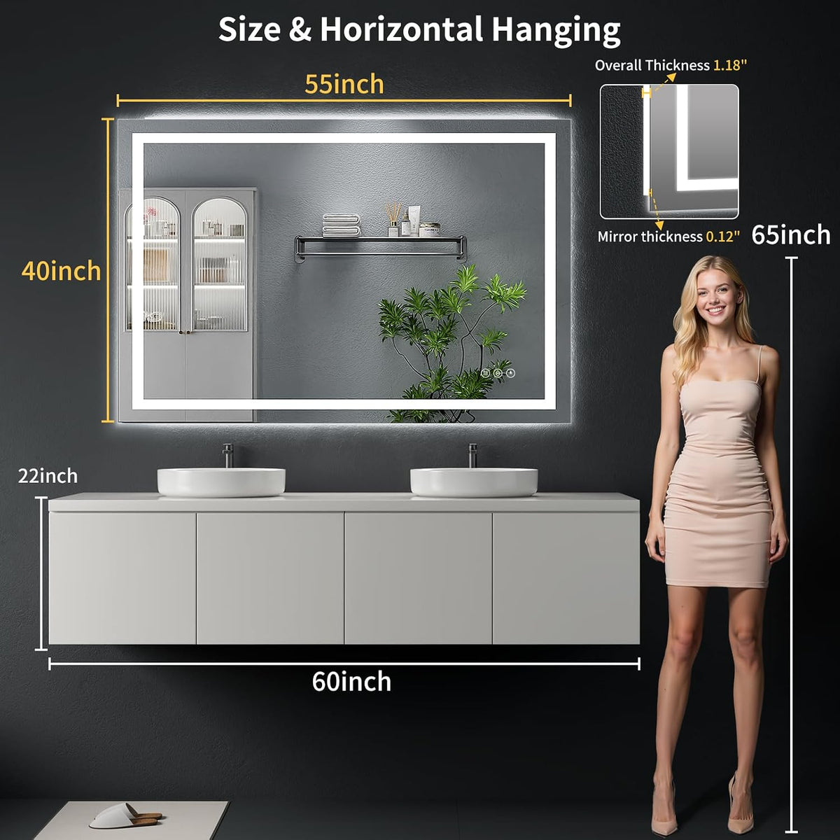 40"x30" LED Bathroom Mirror with Lights, Backlit+Frontlit, Anti-Fog - Colors B