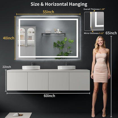 40"x30" LED Bathroom Mirror with Lights, Backlit+Frontlit, Anti-Fog - Colors B