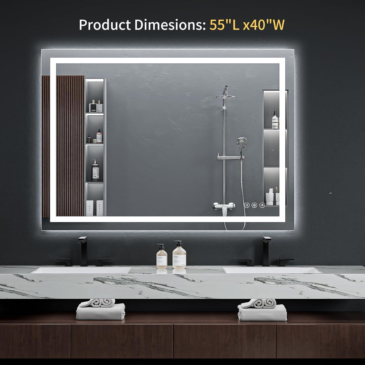 40"x30" LED Bathroom Mirror with Lights, Backlit+Frontlit, Anti-Fog - Colors B