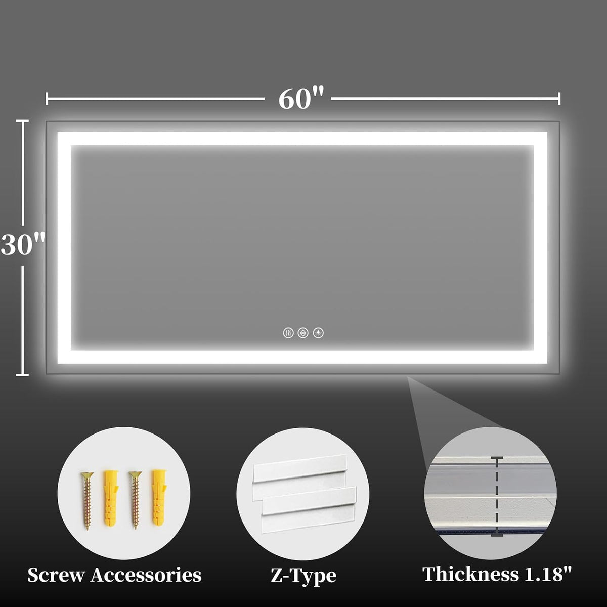 40"x30" LED Bathroom Mirror with Lights, Backlit+Frontlit, Anti-Fog - Colors B