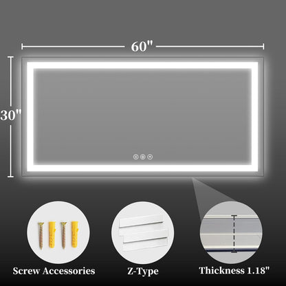 40"x30" LED Bathroom Mirror with Lights, Backlit+Frontlit, Anti-Fog - Colors B