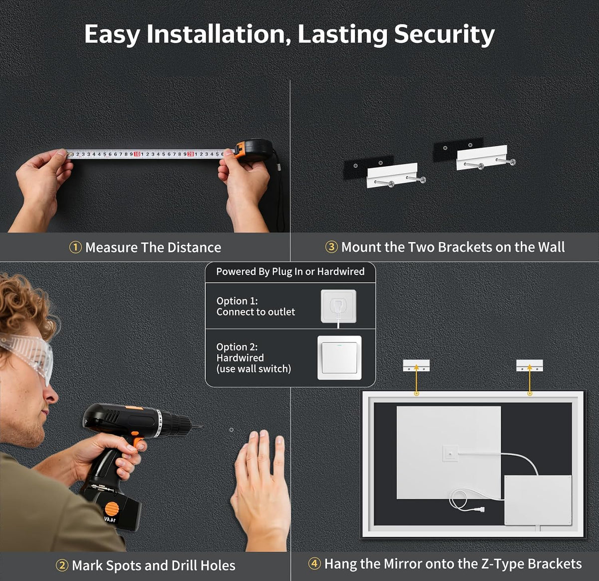 40"x30" LED Bathroom Mirror with Lights, Backlit+Frontlit, Anti-Fog - Colors B