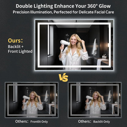 40"x30" LED Bathroom Mirror with Lights, Backlit+Frontlit, Anti-Fog - Colors B