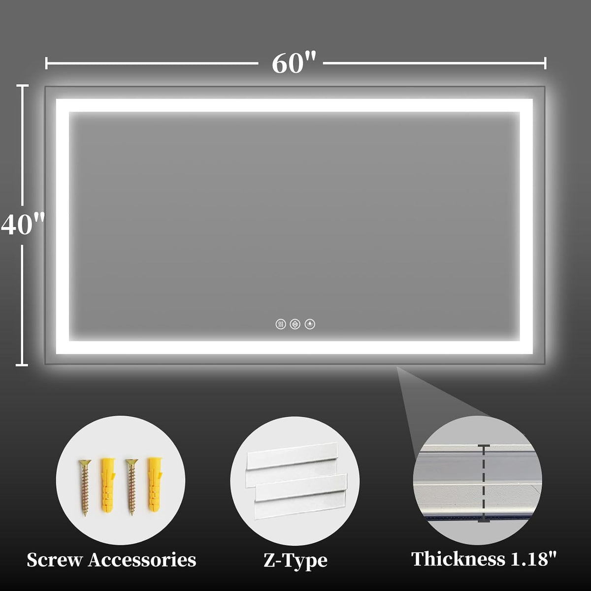 40"x30" LED Bathroom Mirror with Lights, Backlit+Frontlit, Anti-Fog - Colors B