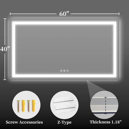 40"x30" LED Bathroom Mirror with Lights, Backlit+Frontlit, Anti-Fog - Colors B