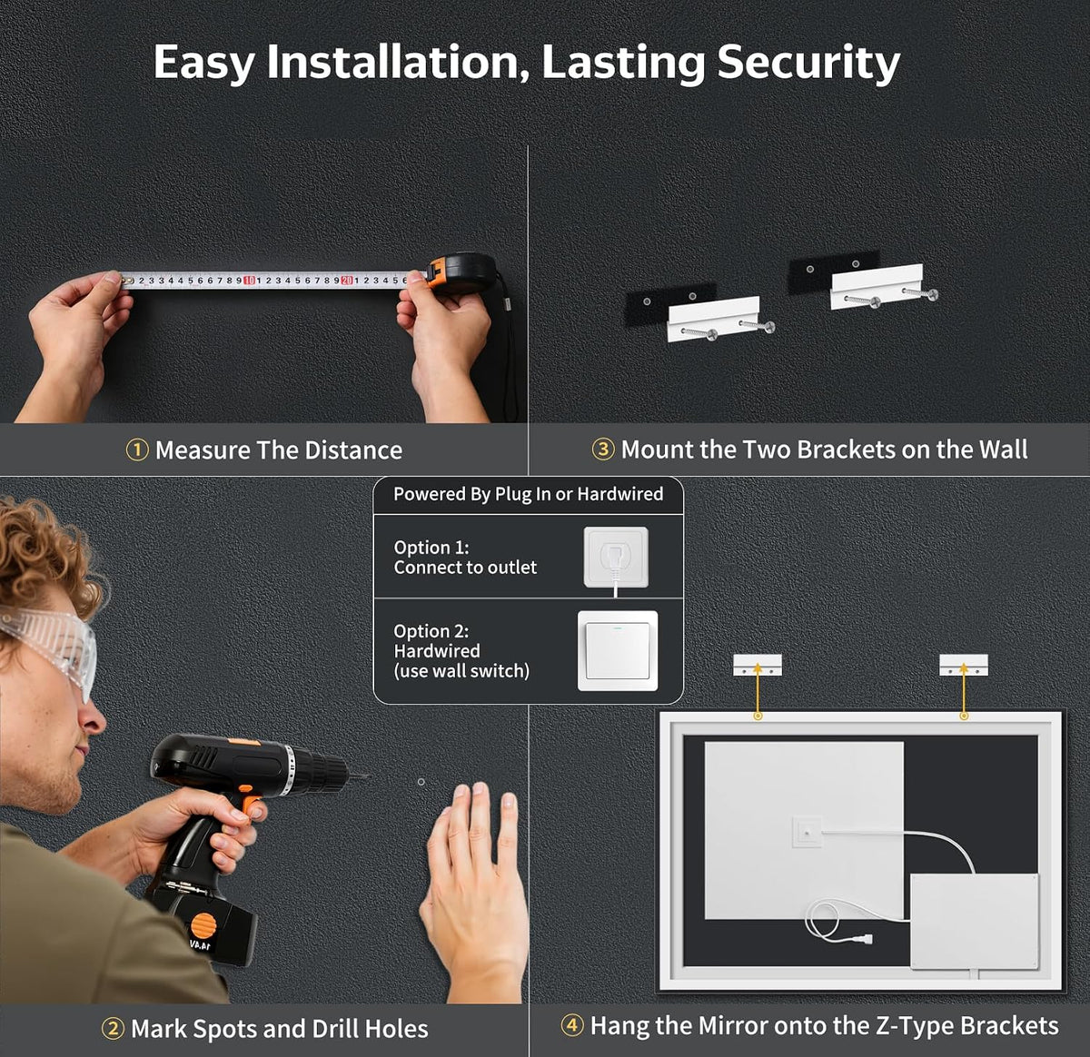 40"x30" LED Bathroom Mirror with Lights, Backlit+Frontlit, Anti-Fog - Colors B