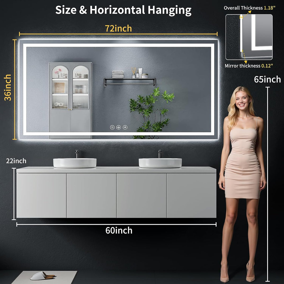 40"x30" LED Bathroom Mirror with Lights, Backlit+Frontlit, Anti-Fog - Colors B