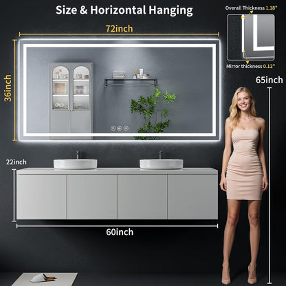 40"x30" LED Bathroom Mirror with Lights, Backlit+Frontlit, Anti-Fog - Colors B