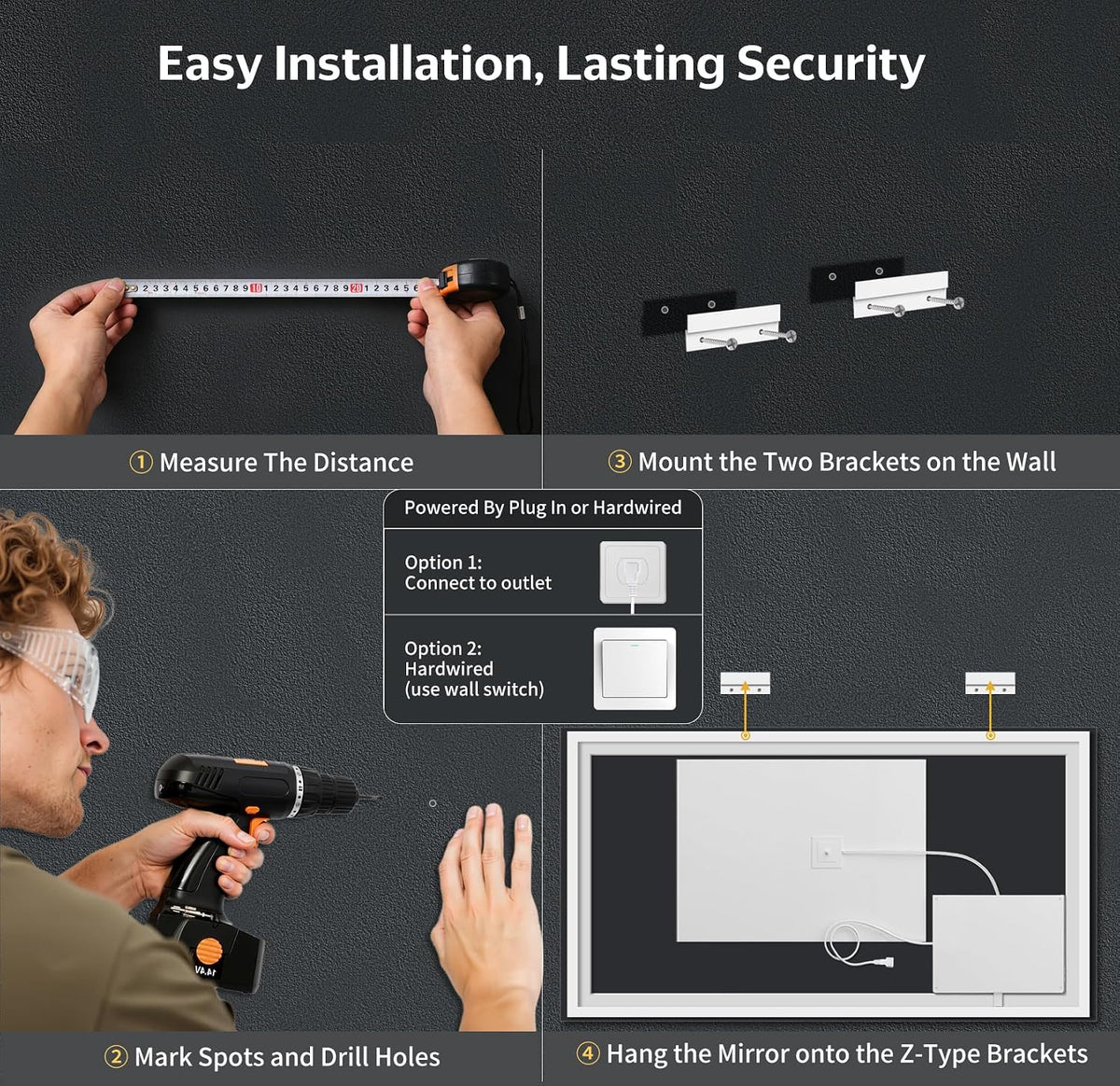40"x30" LED Bathroom Mirror with Lights, Backlit+Frontlit, Anti-Fog - Colors B