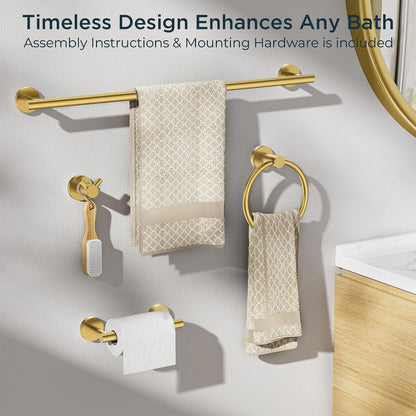 Bathroom Accessories, Bathroom Hardware Set - 24" Towel Bar | Brushed Nickel | Towel Hooks, Towel Racks for Bathroom, Toilet Paper Holder Wall Mounted, Towel Ring | SUS304 Stainless Steel
