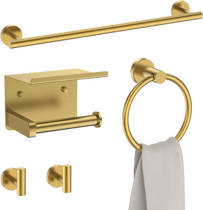 Bathroom Accessories, Bathroom Hardware Set - 24" Towel Bar | Brushed Nickel | Towel Hooks, Towel Racks for Bathroom, Toilet Paper Holder Wall Mounted, Towel Ring | SUS304 Stainless Steel