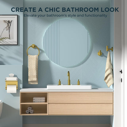 Bathroom Accessories, Bathroom Hardware Set - 24" Towel Bar | Brushed Nickel | Towel Hooks, Towel Racks for Bathroom, Toilet Paper Holder Wall Mounted, Towel Ring | SUS304 Stainless Steel