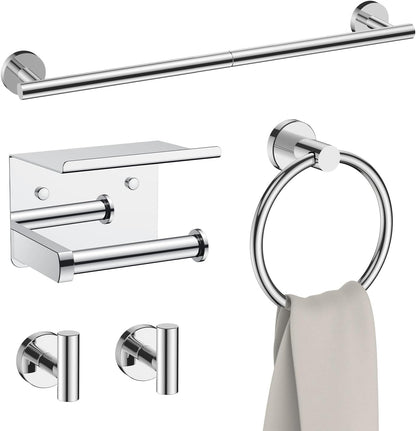 Bathroom Accessories, Bathroom Hardware Set - 24" Towel Bar | Brushed Nickel | Towel Hooks, Towel Racks for Bathroom, Toilet Paper Holder Wall Mounted, Towel Ring | SUS304 Stainless Steel