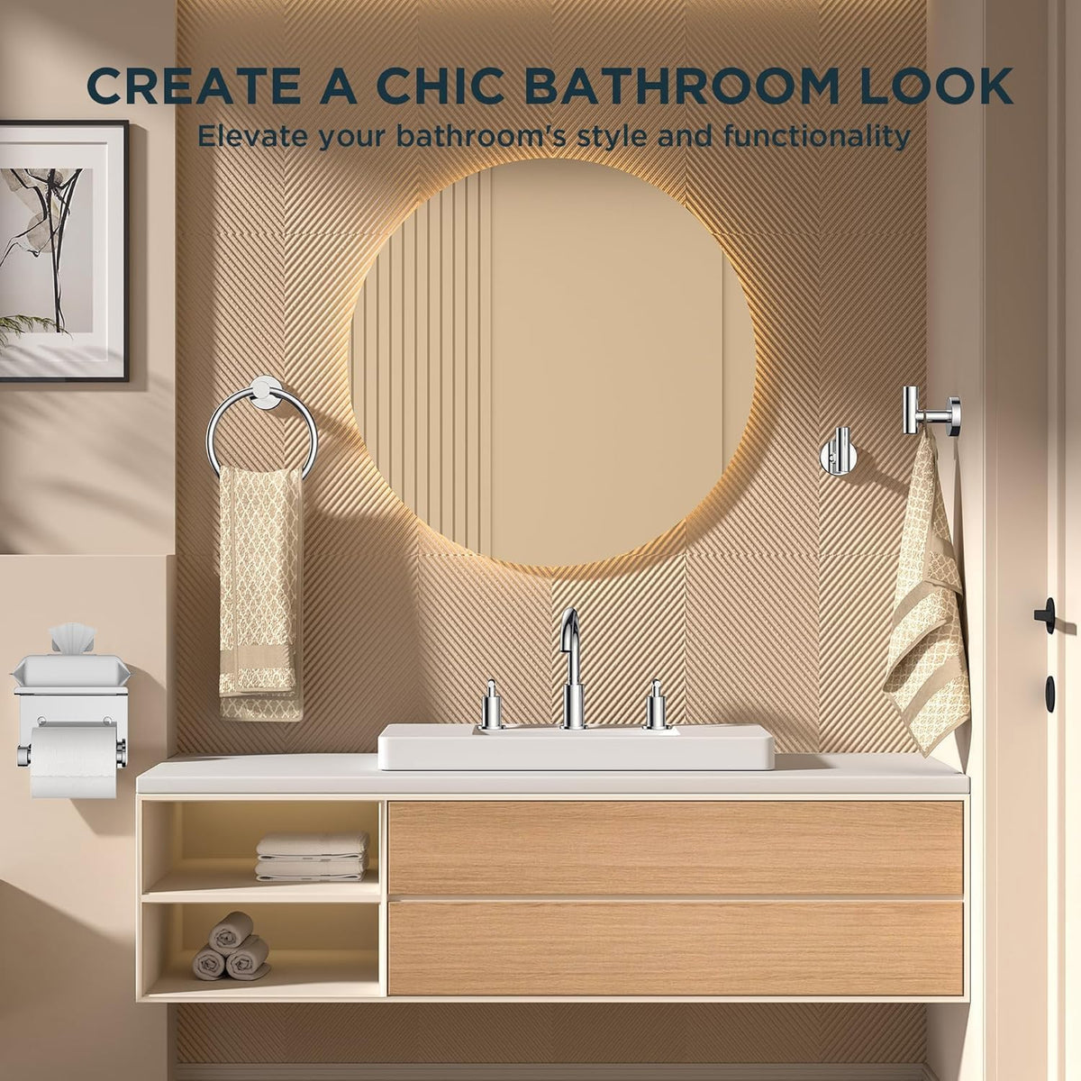 Bathroom Accessories, Bathroom Hardware Set - 24" Towel Bar | Brushed Nickel | Towel Hooks, Towel Racks for Bathroom, Toilet Paper Holder Wall Mounted, Towel Ring | SUS304 Stainless Steel
