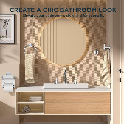 Bathroom Accessories, Bathroom Hardware Set - 24" Towel Bar | Brushed Nickel | Towel Hooks, Towel Racks for Bathroom, Toilet Paper Holder Wall Mounted, Towel Ring | SUS304 Stainless Steel