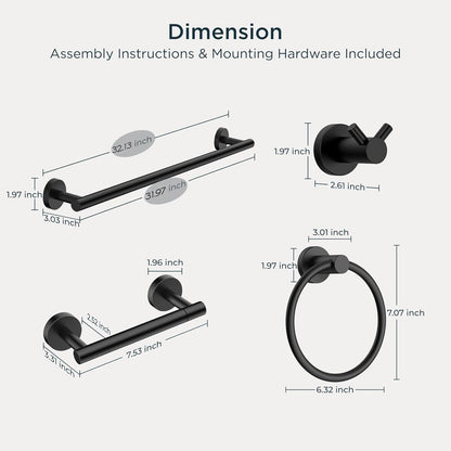 Bathroom Accessories, Bathroom Hardware Set - 24" Towel Bar | Brushed Nickel | Towel Hooks, Towel Racks for Bathroom, Toilet Paper Holder Wall Mounted, Towel Ring | SUS304 Stainless Steel