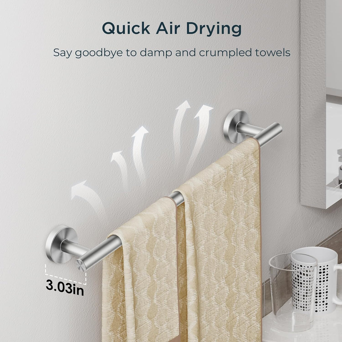 Bathroom Accessories, Bathroom Hardware Set - 24" Towel Bar | Brushed Nickel | Towel Hooks, Towel Racks for Bathroom, Toilet Paper Holder Wall Mounted, Towel Ring | SUS304 Stainless Steel
