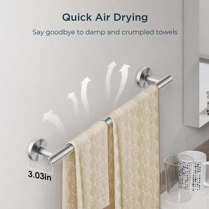 Bathroom Accessories, Bathroom Hardware Set - 24" Towel Bar | Brushed Nickel | Towel Hooks, Towel Racks for Bathroom, Toilet Paper Holder Wall Mounted, Towel Ring | SUS304 Stainless Steel