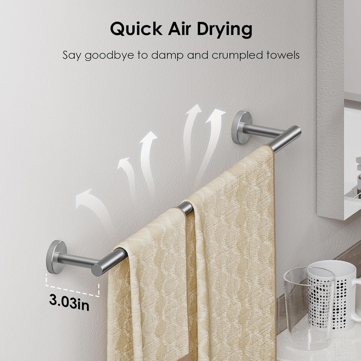 Bathroom Accessories, Bathroom Hardware Set - 24" Towel Bar | Brushed Nickel | Towel Hooks, Towel Racks for Bathroom, Toilet Paper Holder Wall Mounted, Towel Ring | SUS304 Stainless Steel