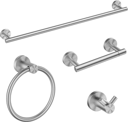 Bathroom Accessories, Bathroom Hardware Set - 24" Towel Bar | Brushed Nickel | Towel Hooks, Towel Racks for Bathroom, Toilet Paper Holder Wall Mounted, Towel Ring | SUS304 Stainless Steel