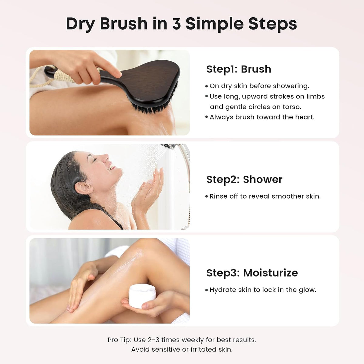 Bamboo Dry Brushing Body Brush Set, Firm Natural Boar Bristle, 2 Pack