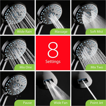 AquaCare 8-mode High Pressure Handheld Shower Head with 2-mode Power Wash