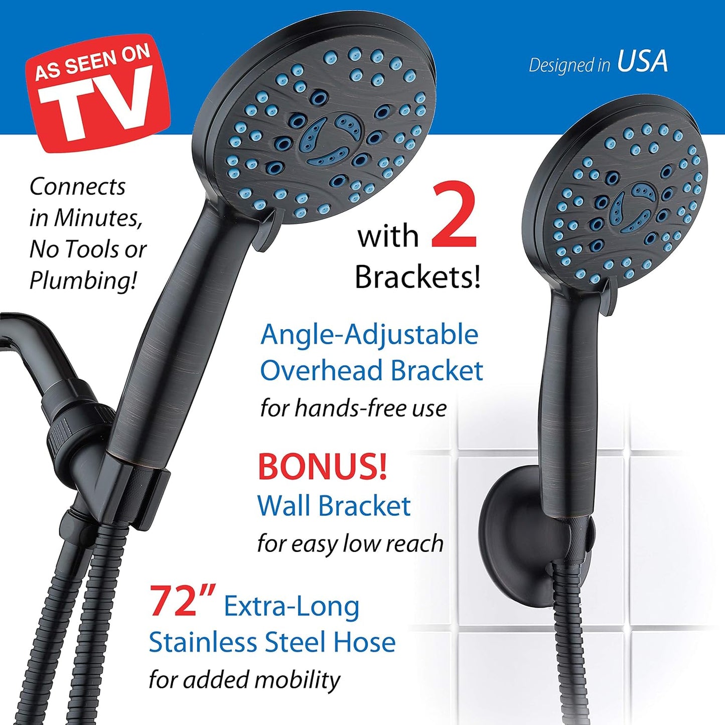 AquaCare 8-mode High Pressure Handheld Shower Head with 2-mode Power Wash