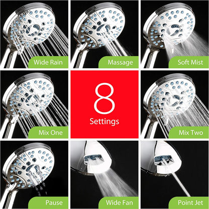 AquaCare 8-mode High Pressure Handheld Shower Head with 2-mode Power Wash